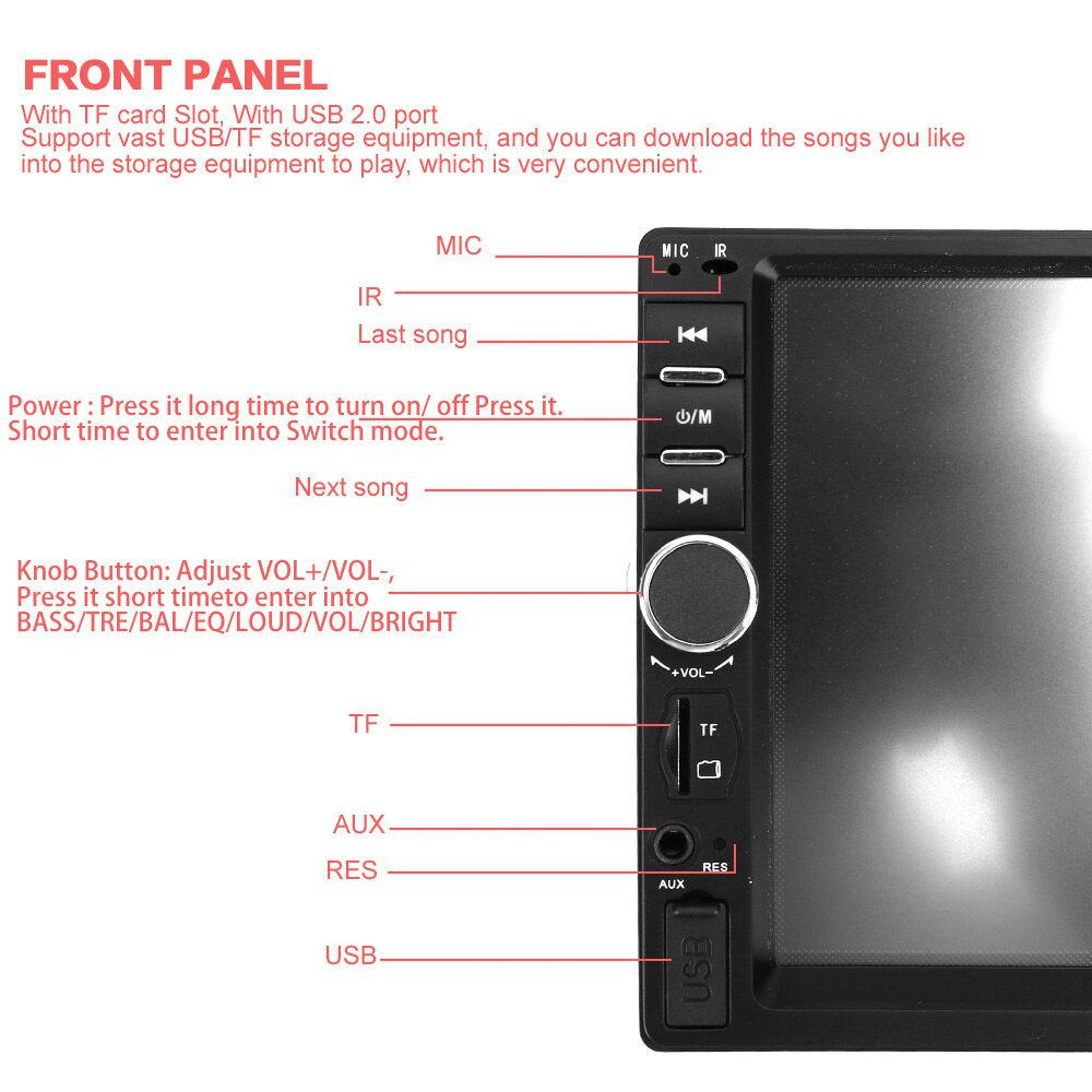 7018B 7010B Head Unit Double Din 7 Inch Bluetooth Audio Car MP3 MP5 Player In Touch Screen Radio