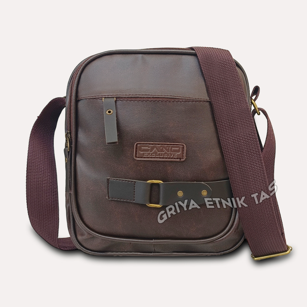 Tas Selempang Pria Kulit Waterproof 2023 Sintetis 10 inch Coklat Cano