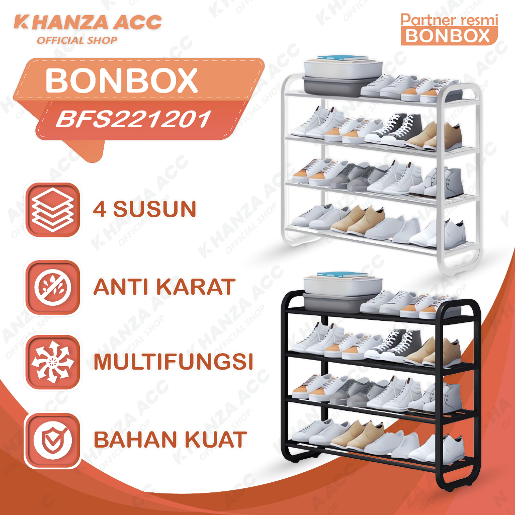 KHANZAACC BONBOX BFS221201 Rak Sepatu Sendal 4 Susun Serbaguna