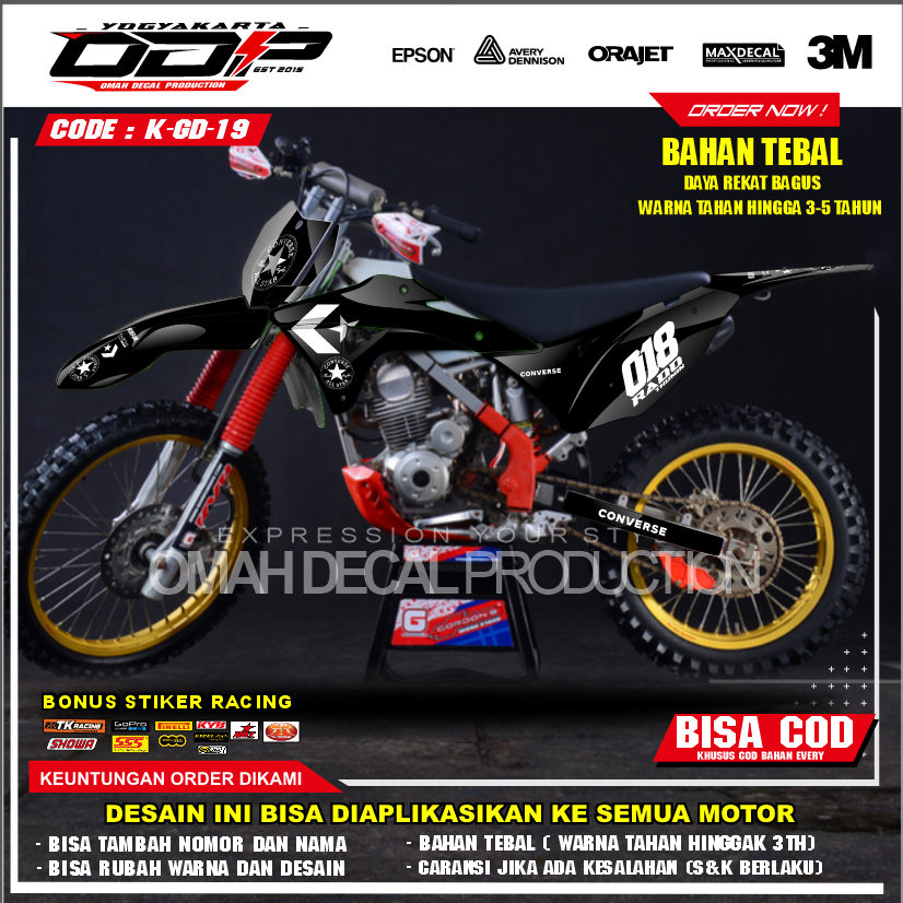 DECAL GORDON FULL BODY AKSESORIS VARIASI STICKER MOTOR KAWASAI KLX GORDONS DEKAL MOTIF SUPERMOTO STI
