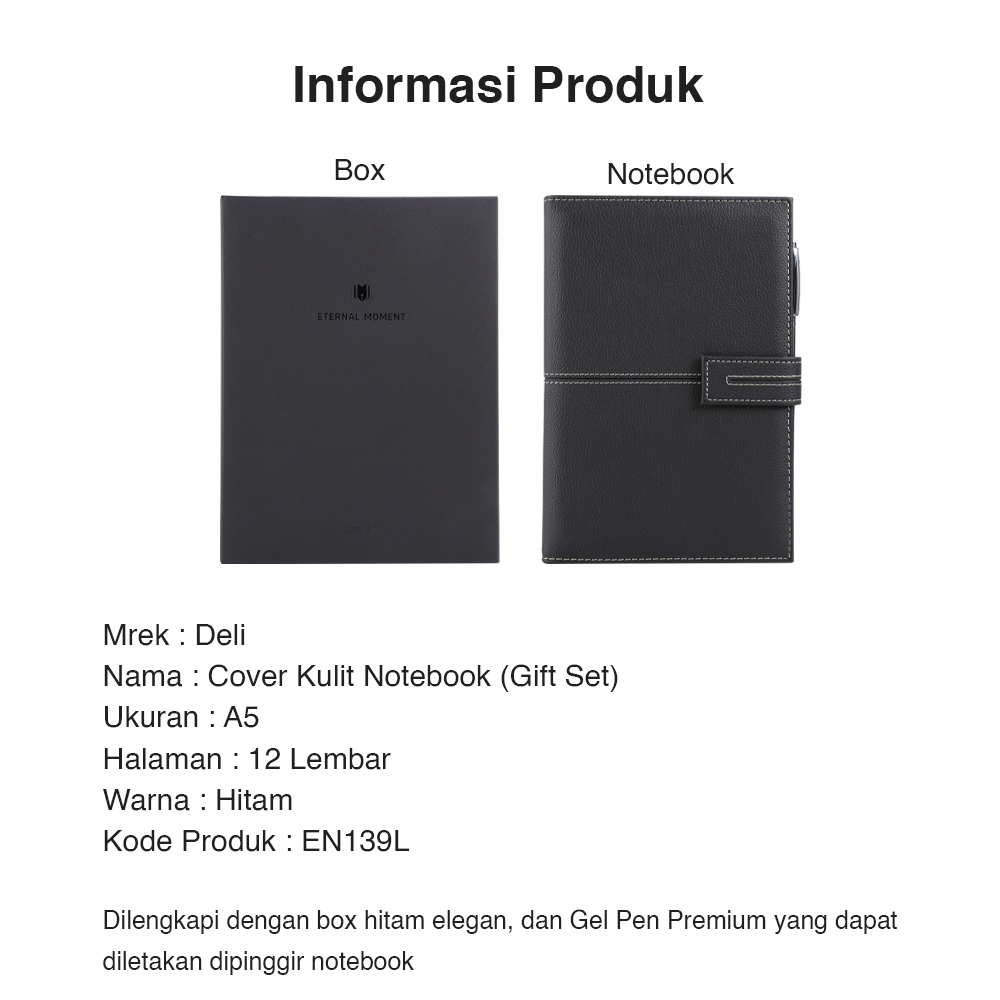 Deli Leather Cover Notebook Gift Set / Buku Catatan  /  Agenda Sampul Kulit A5 120 Lembar Pulpen Gel Premium EN139L