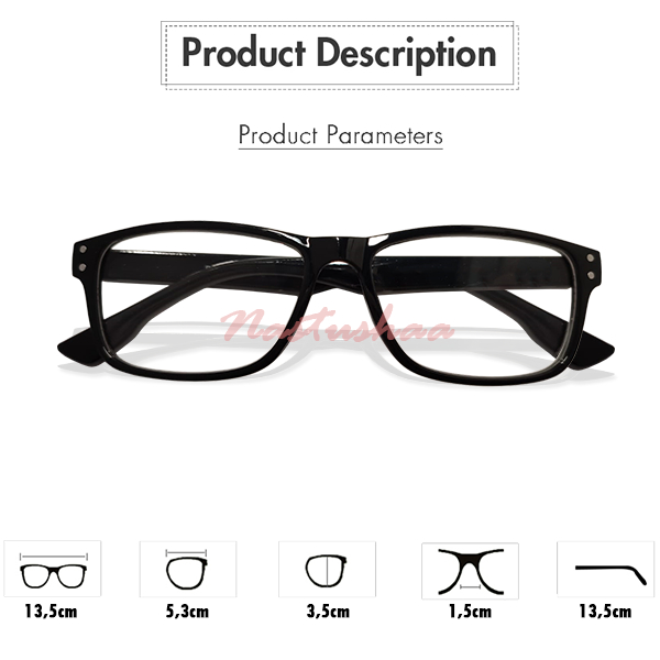 Kacamata Baca Full Plus (+) Untuk Pria Dan Wanita (Unisex) Tersedia Ukuran +1.00 s/d +3.00 Bingkai Kotak Frame Hitam Glossy FREE CASE