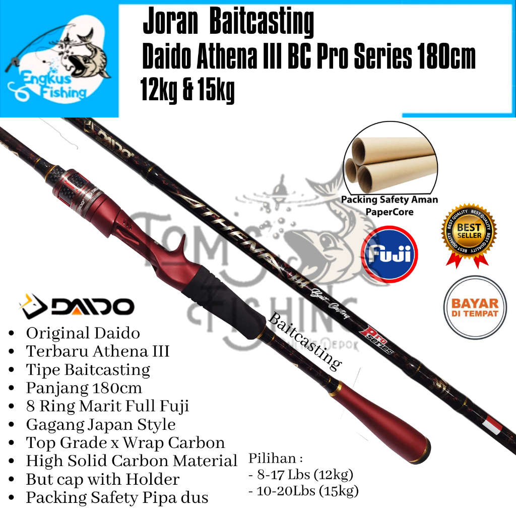 Joran Pancing Daido Athena III 3 165cm - 180cm SP/BC Pro Series Fuji (6kg - 15kg) Carbon Solid - Engkus Fishing