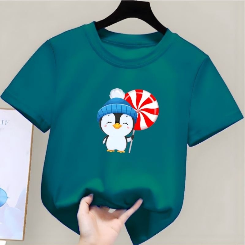 Dunia.Oblong Kaos Anak Unisex Penguin Lolipop Baju Anak Laki Laki &amp; Perempuan Ideal Usia 2-10 Tahun