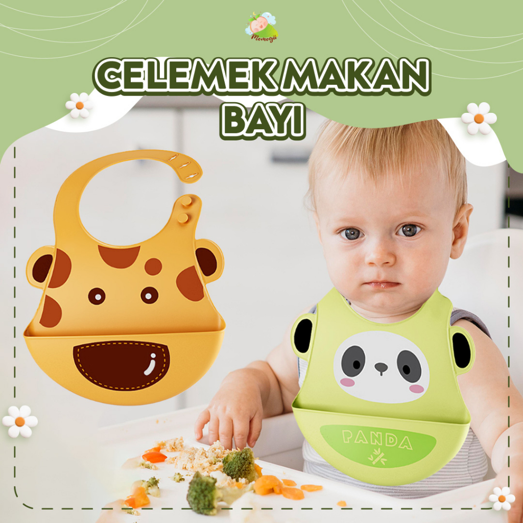 MOMOGII Celemek Makan Bayi Karaker Bahan Silikon Mudah Dibersihkan