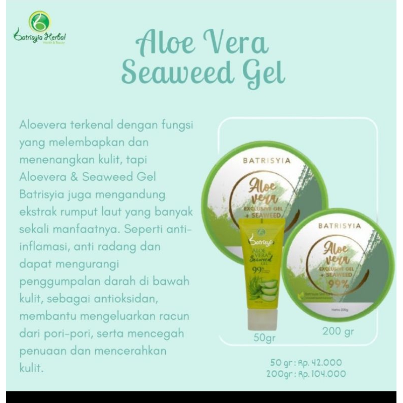 Masker wajah Aloevera seaweed gel 99% Batrisyia Herbal aloe vera lidah buaya