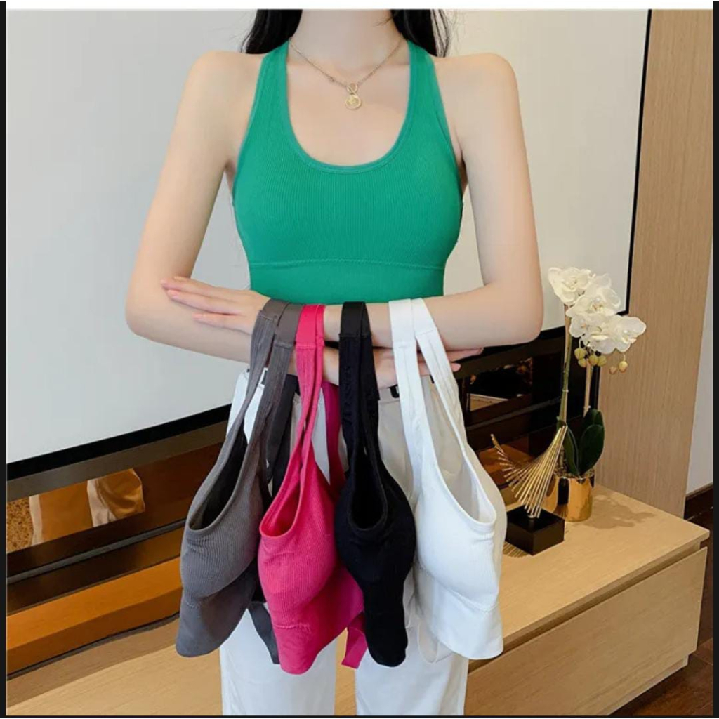 Sport Bra -T BH Olahraga Fashion Wanita Tali Silang Belakang karet all size  Tanpa Kawat Ada Busa la