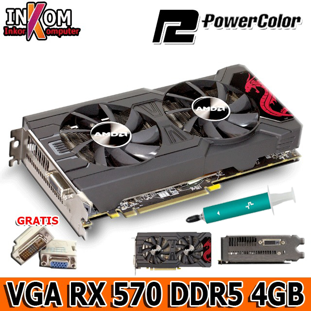 VGA CARD RX570 AMD DDR5 4GB 256 BIT PLUS THERMAL PASTA SUNTIK Z3