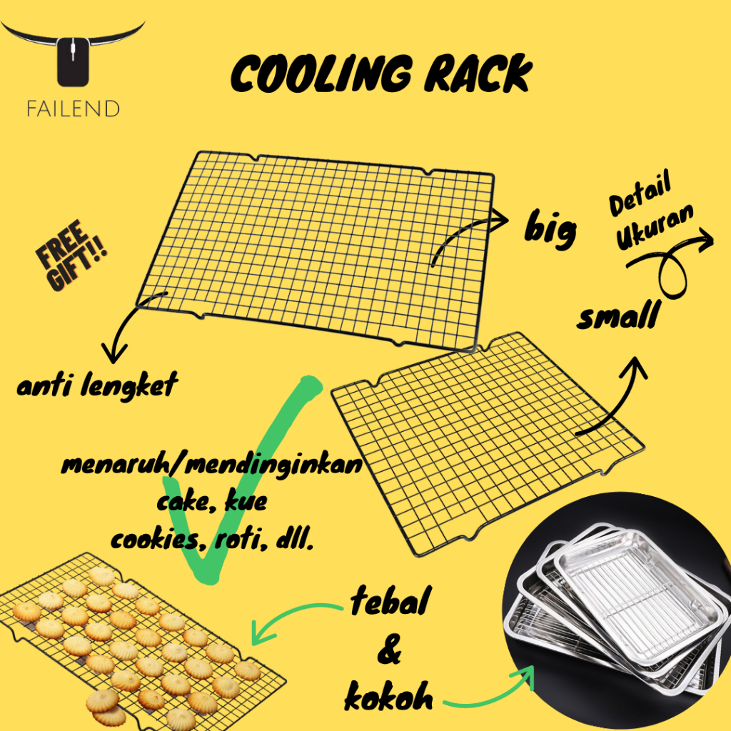 Cooling Rack Single Rak Untuk Pendingin Tatakan Kue Cake Cookies Baking Cooling Rak Dan Wadah Peniris Makanan Gorengan Minyak