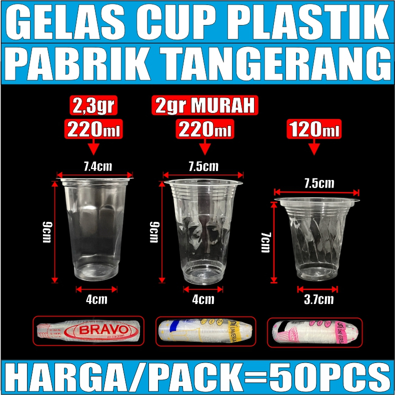 Gelas Plastik Aqua 220ml / 120ml Per Pack Cup Jasuke Coffe Tahan Panas Murah