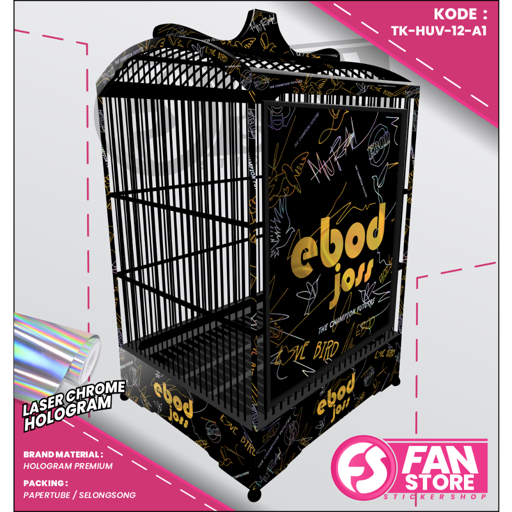 Stiker Decal SANGKAR KOTAK Sangkar EBOD VIT - Decal Kandang Burung Hologram UV
