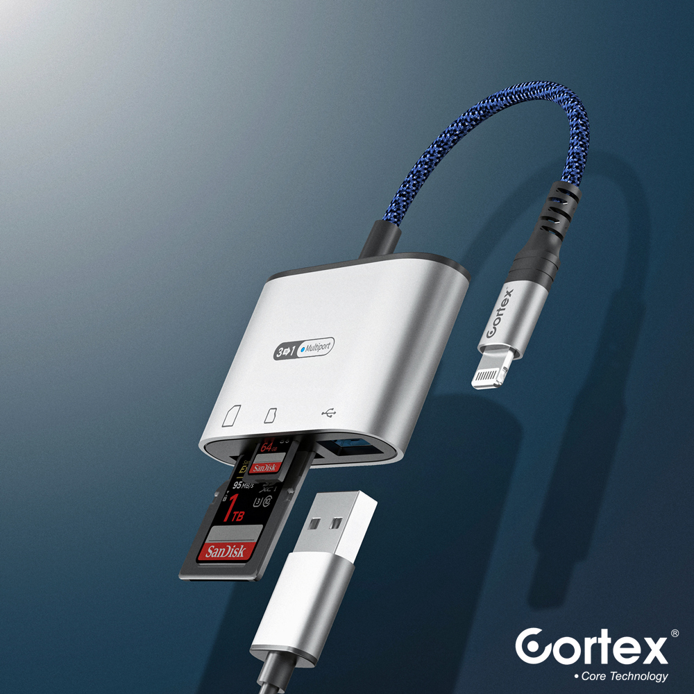 Cortex MH388 Lightning To SD/TF Card/USB3.0 3in1 OTG Card Reader Adapter iPhone iPad
