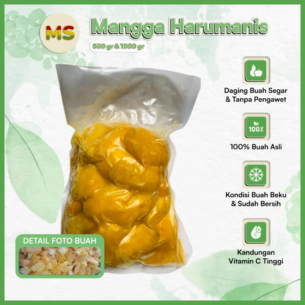 

Buah Mangga Harumanis Frozen Fruit Beku Kemasan 500 Gram / 1 Kg Kupas Bersih Tanpa Kulit & Biji