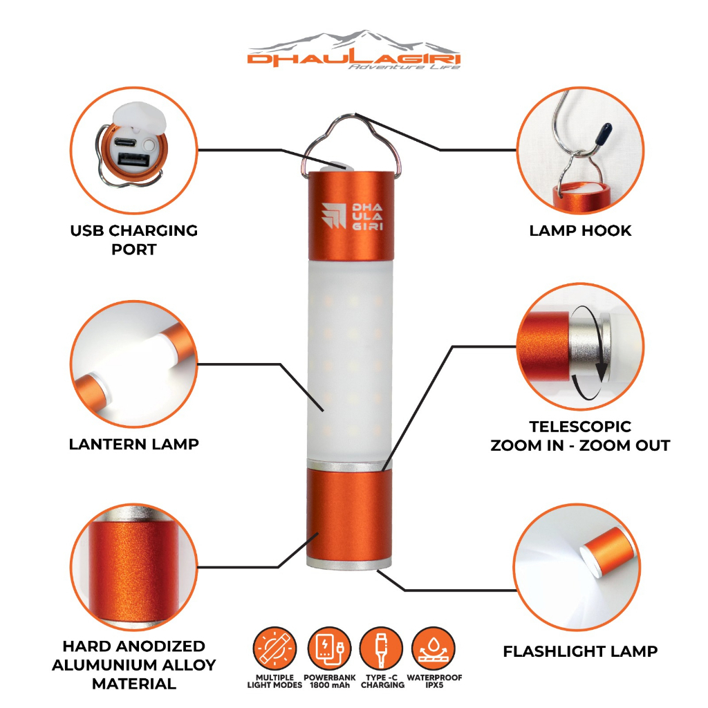 LAMPU TENDA CAMPING RECHARGEABLE FLASHLIGHT 707 DHAULAGIRI SENTER WATERPROOF