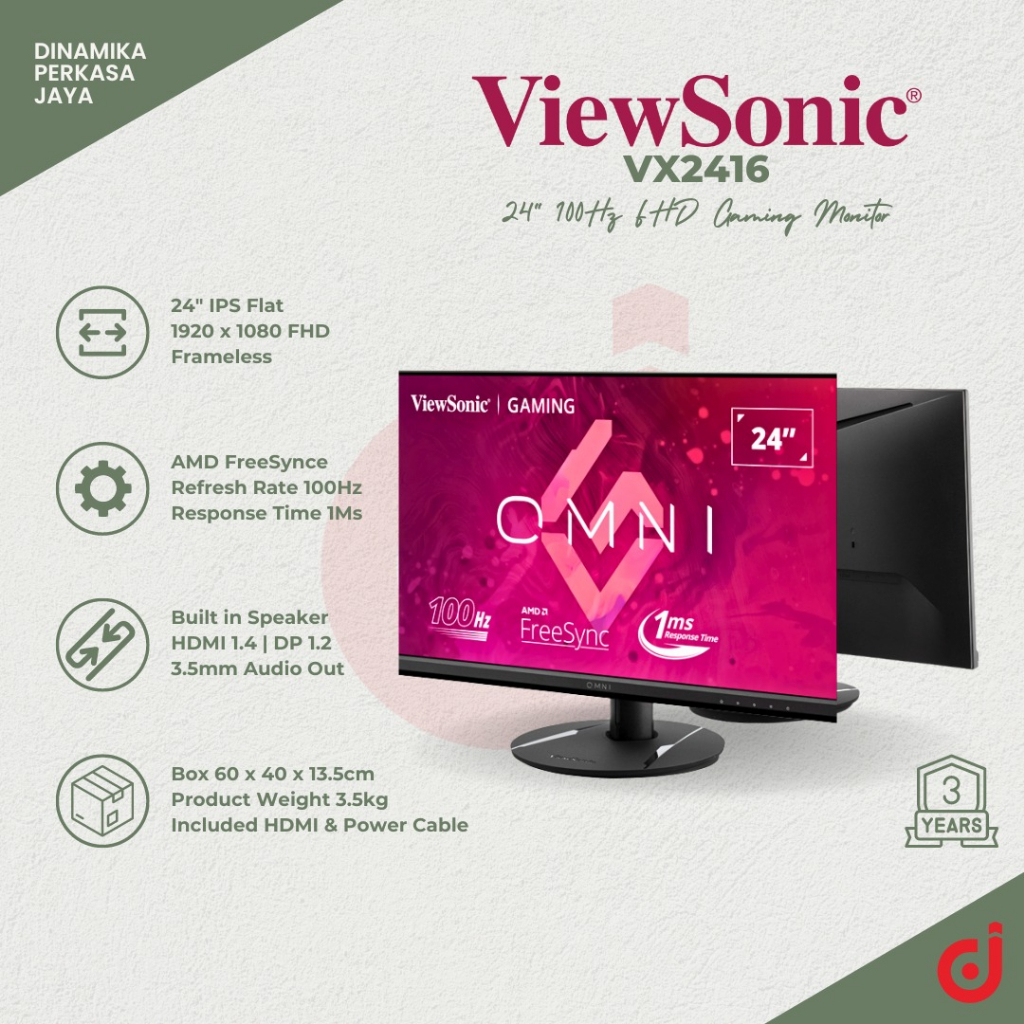 Monitor VX2416 24" IPS panel 100Hz 1Ms Full HD Framless speaker AMD FreeSynce