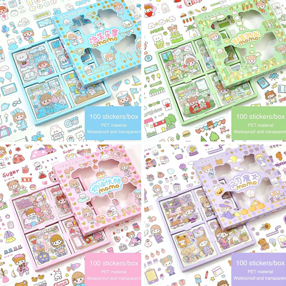 STIKER KARAKTER 100 PCS - VIRAL 1 BOX SET CUTE ESTETIK MOTIF KARTUN KOREA LUCU TRANSPARAN RANDOM