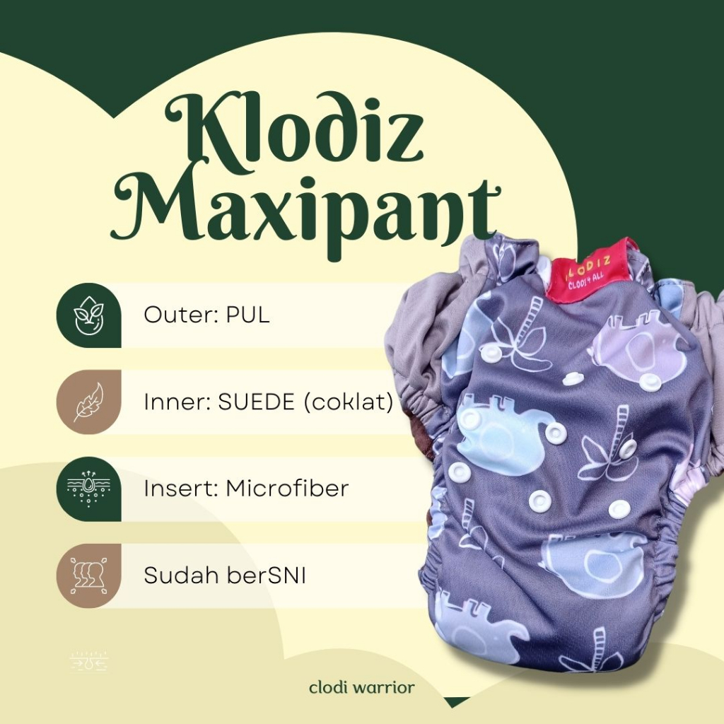 Klodiz Maxipants Clodi Celana Jumbo Praktis Insert Menyatu Popok Kain Cuci Ulang BB 15-30 Kg