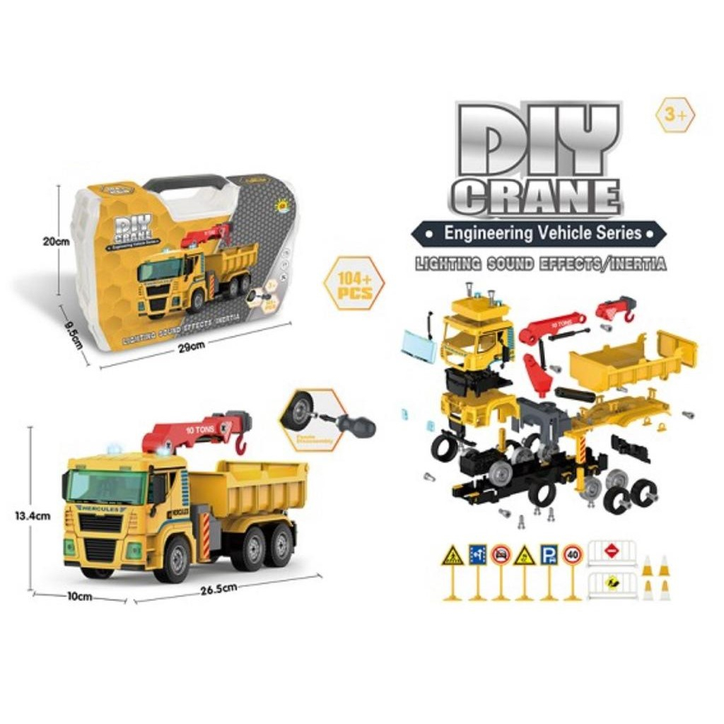 Mainan Anak DIY CRANE 104+PCS DIY Konstruksi Truck Truk Anak Crane DIY