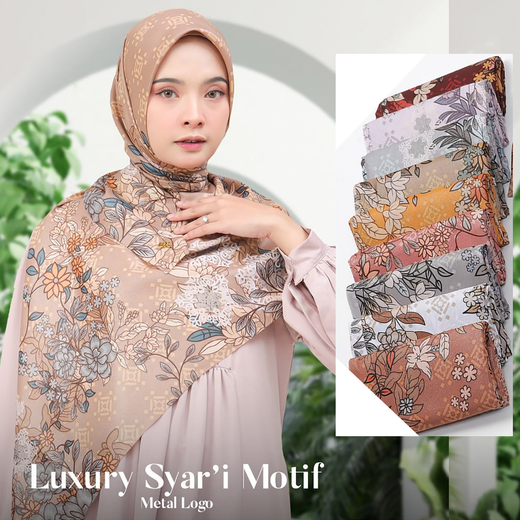 [KHUSUS RANDOM] Jilbab Segiempat Syari  LUXURY PRINT Motif UMAMA LC 130 x 130 cm metal logo bahan Cotton Lurex Glamour original PREMIUM