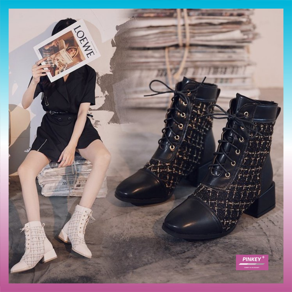 ✅PINKEY P059 Sepatu Boots Import Murah Wanita Terkini Flat Korea Model Tali