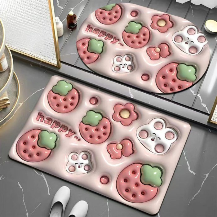 Keset Kaki Diatomite Oval Gambar 3D Alas Lantai Kamar Dapur Anti Slip Grosir