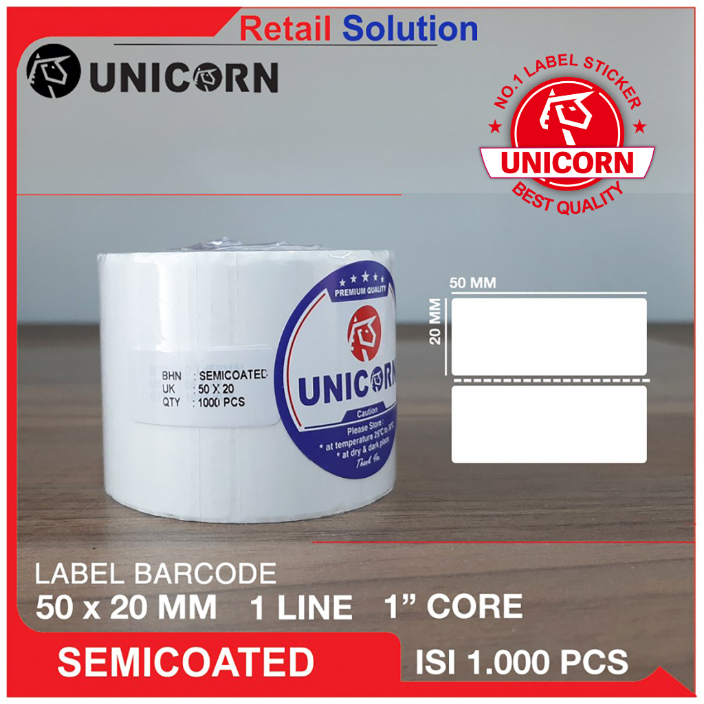 Stiker Barcode Label Semicoat 50 x 20 / 50x20 / 50x20mm Isi 1000 1L