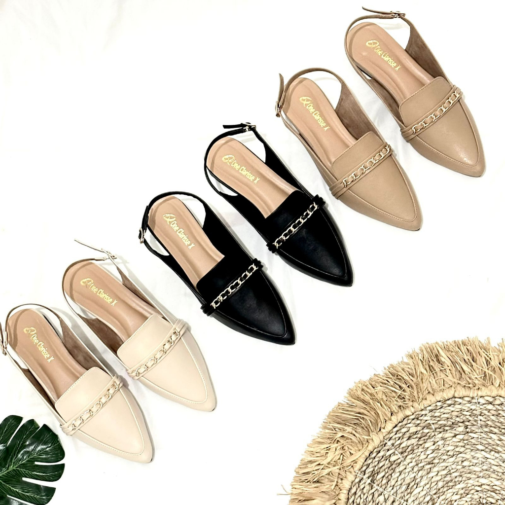 7.7 CLARISSE MANDA Sepatu Heels Wanita Mules Tali Hak 2 CM Slip on Rantai