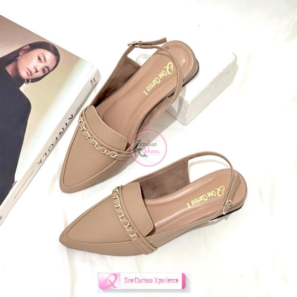 7.7 CLARISSE MANDA Sepatu Heels Wanita Mules Tali Hak 2 CM Slip on Rantai