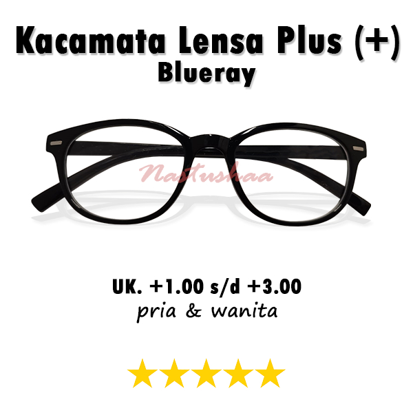 Kacamata Anti Blueray Full Plus (+) Atau Rabun Dekat Bingkai Oval Tersedia Ukuran +1.00 s/d +3.00 Frame Hitam FREE CASE