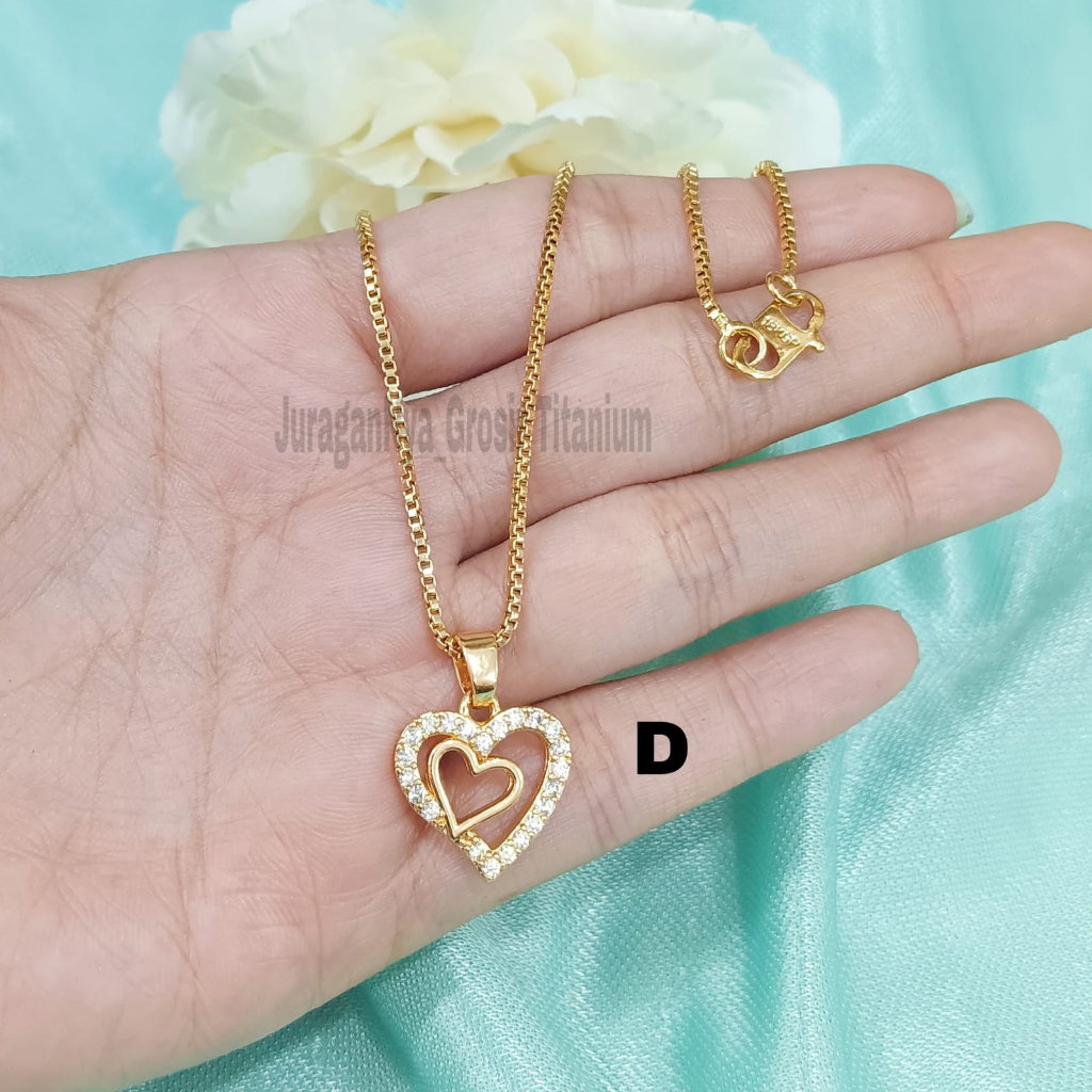 KALUNG WANITA  DEWASA LOVE ZIRCON FASHION ANTI KARAT DAN ANTI LUNTUR