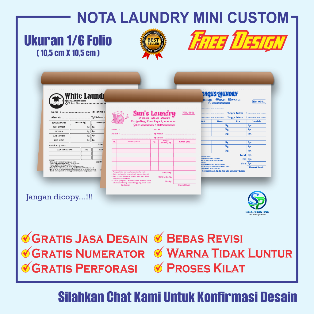 

Cetak Nota Laundry Custom - Olshop MINI 1 RANGKAP - 2 RANGKAP Free Desain - Nota Custom Murah