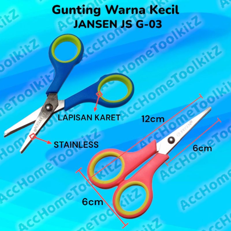 Gunting Kertas Sebaguna Scissors Original Gunting Warna Stainless Steel Renteng 12 pcs Ukuran Kecil Jansen GS-03 Rentengan 12pcs