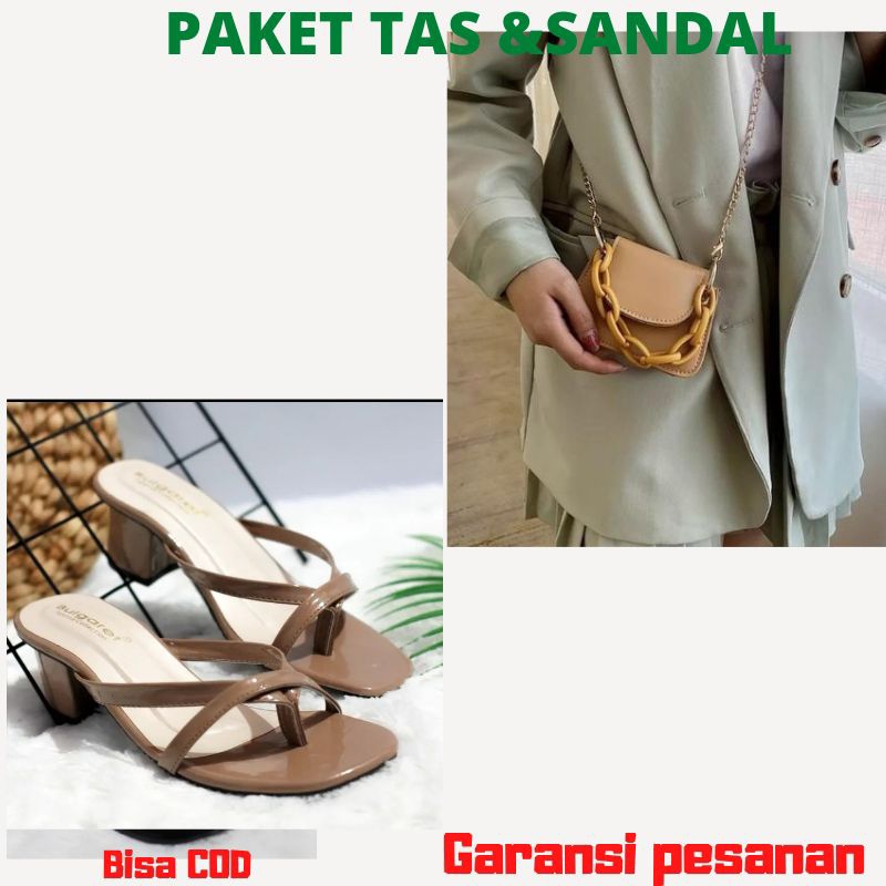 PAKET HEMAT TAS DAN SANDAL wedges heels