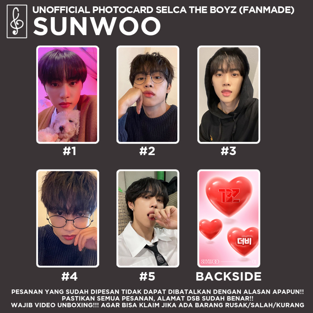 [SELCA TBZ] SUNWOO THE BOYZ BOYFRIEND MATERIAL PHOTOCARD  UNOFFICIAL