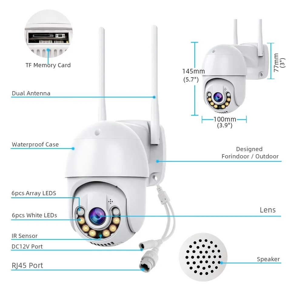 IP Camera / IPCAM Outdoor ICSEE 4MP 1440P,  PTZ Wireless Pan Tilt 6 IR 6 LED, Onvif, Waterproof