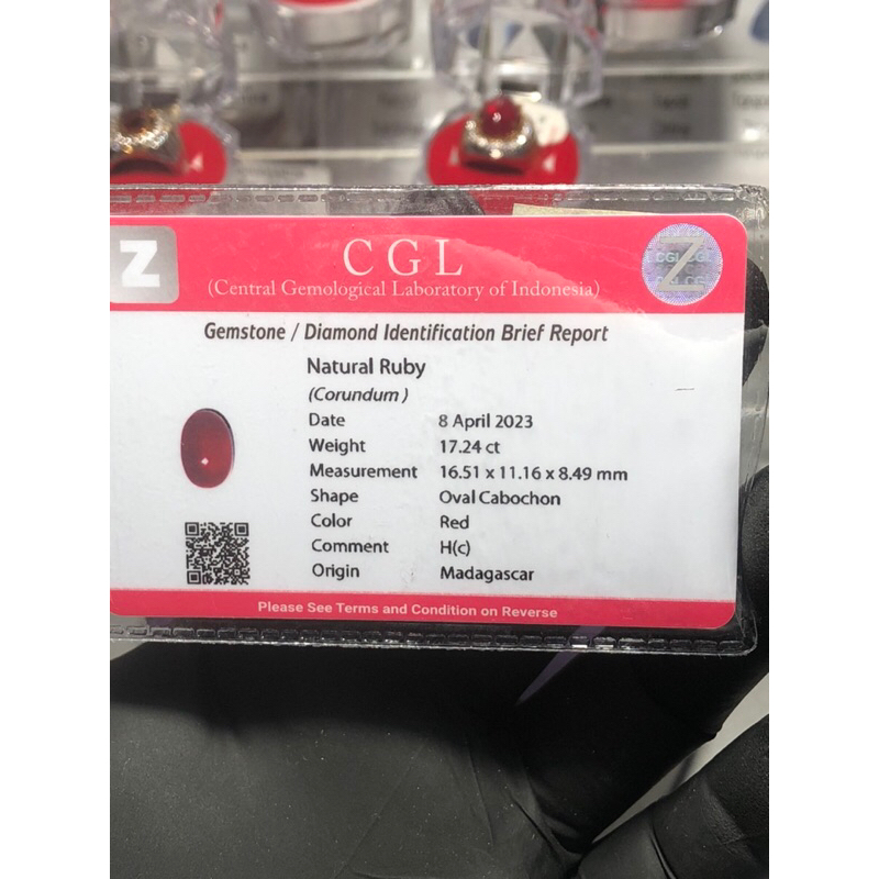 NATURAL RUBY CORUNDUM ( 17,24 Crt ) RED “ MEMO CGL “