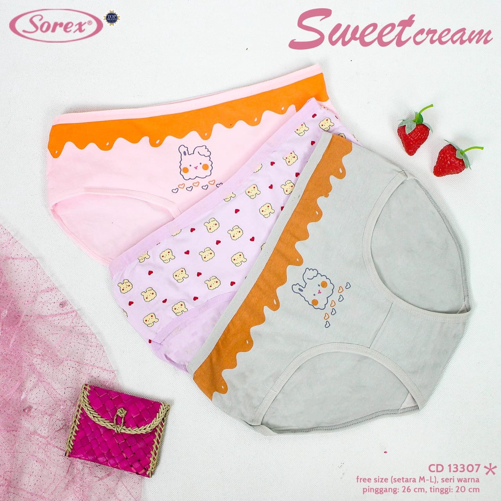 Sorex (1pcs) Celana Dalam Basic Wanita Midi Katun Setara M-L Super Soft Adem Lembut CD 13307
