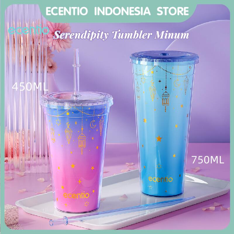 ecentio Botol Minum Gemoy Glitter Tumbler Gelas Botol Minum Air Sedotan 450ML/750ML Cups antik Unik Kado Lucu