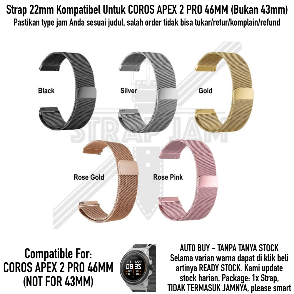 Strap 22mm Coros Apex 2 Pro 46mm - Tali Jam Tangan Milanese Loop Quick Release