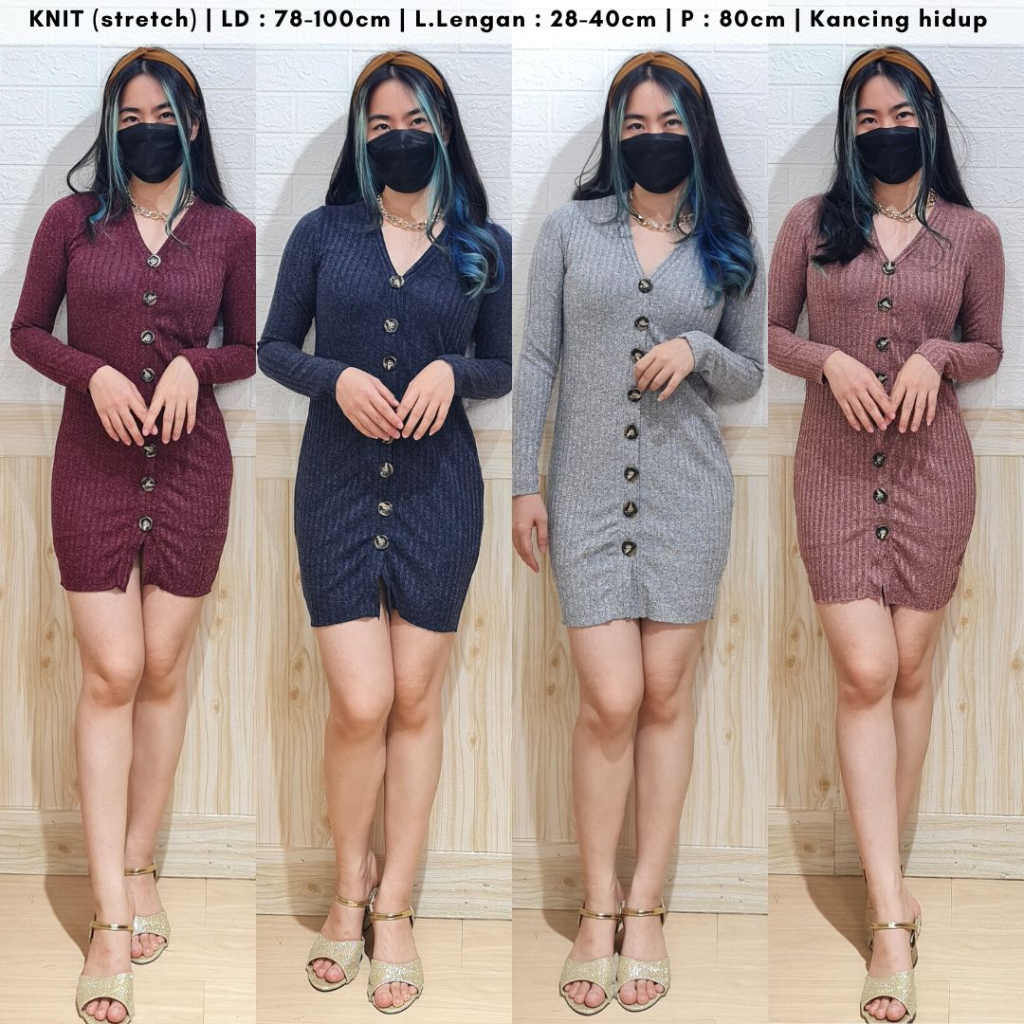 4813 thania button knit mini dress bodycon