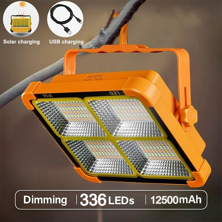 Lampu Kerja Emergency Surya Tahan Air 4 Mode USB Charging / Lampu Luar Ruangan Camping 336LED / Lampu Solar Panel 1000W Spotlight Searchlight