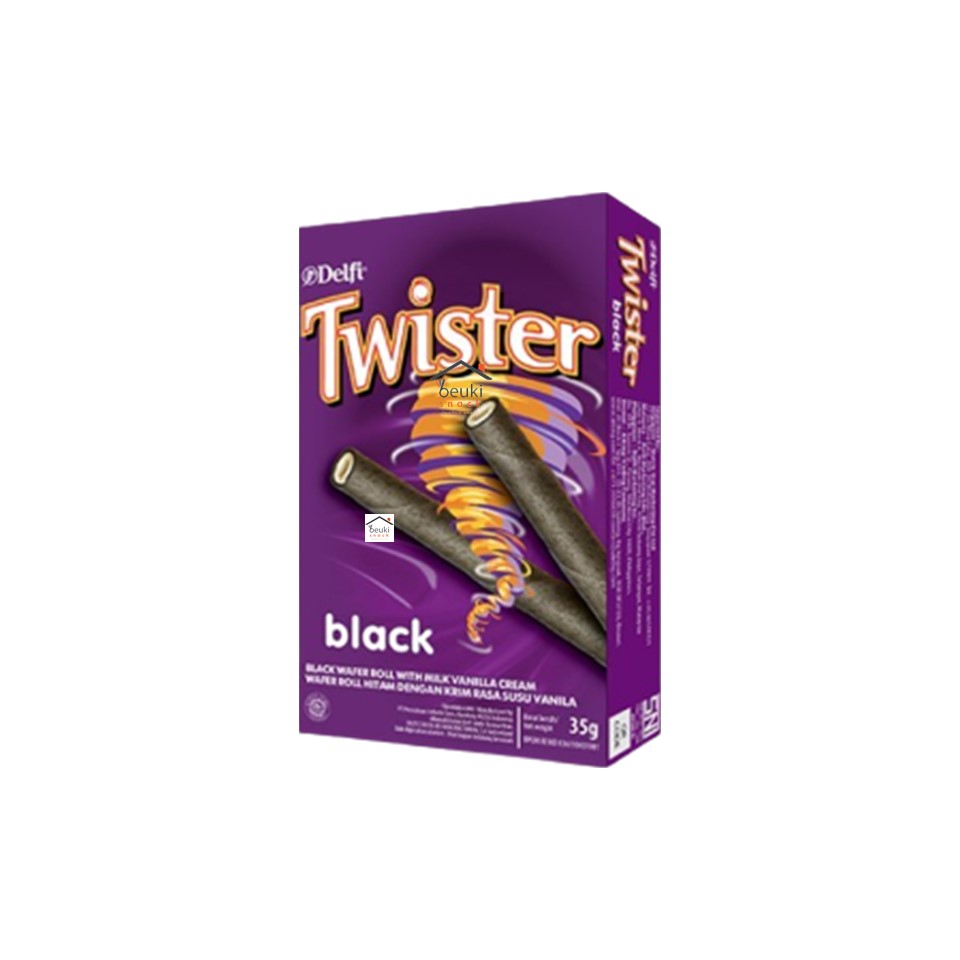 

Delfi Twister Black Vanilla Kue Wafer Roll Hitam Isi Krim Vanila