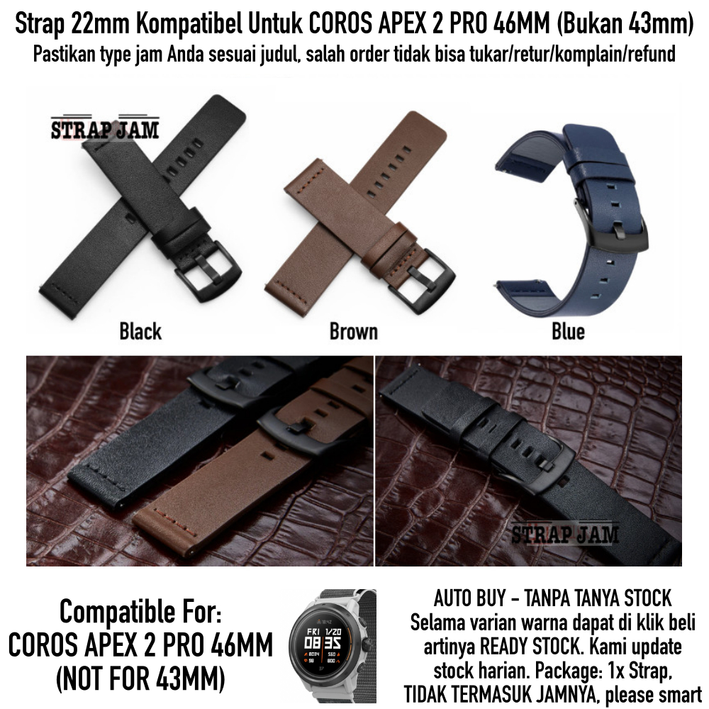 Strap Coros Apex 2 Pro 46mm - Tali Jam Tangan 22mm Modern Leather Kulit Quick Release