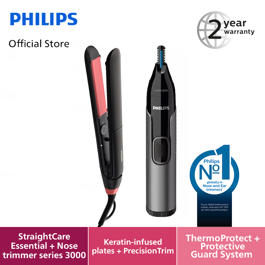 Philips Couple Set-Hair Straightener BHS376/00 +Nose Trimmer NT3650/16