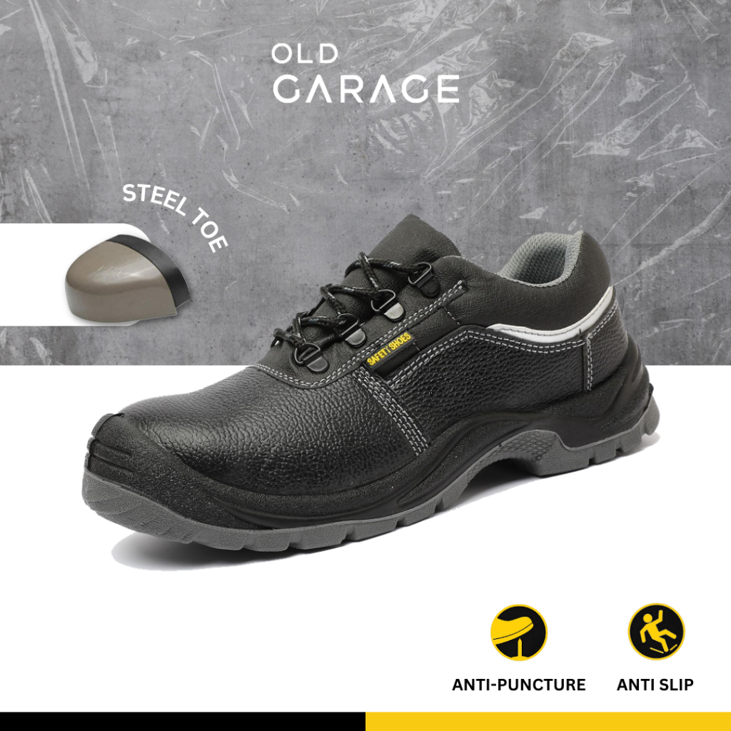 Sepatu Safety Shoes Pria Steel Toe Ujung Besi Low Cut Hitam Abu