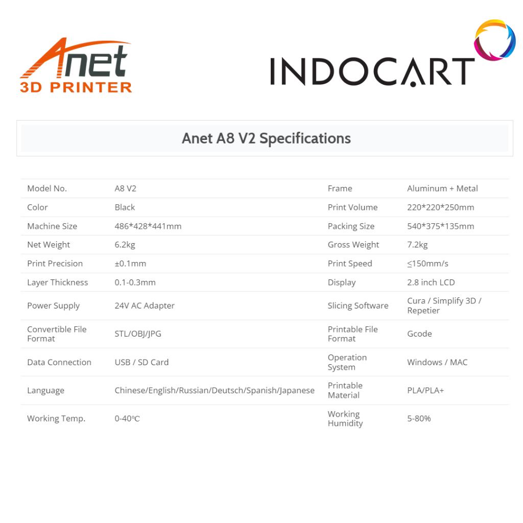 3D Printer Anet A8 V2 Metal Frame Terbaru i3 Garansi Resmi