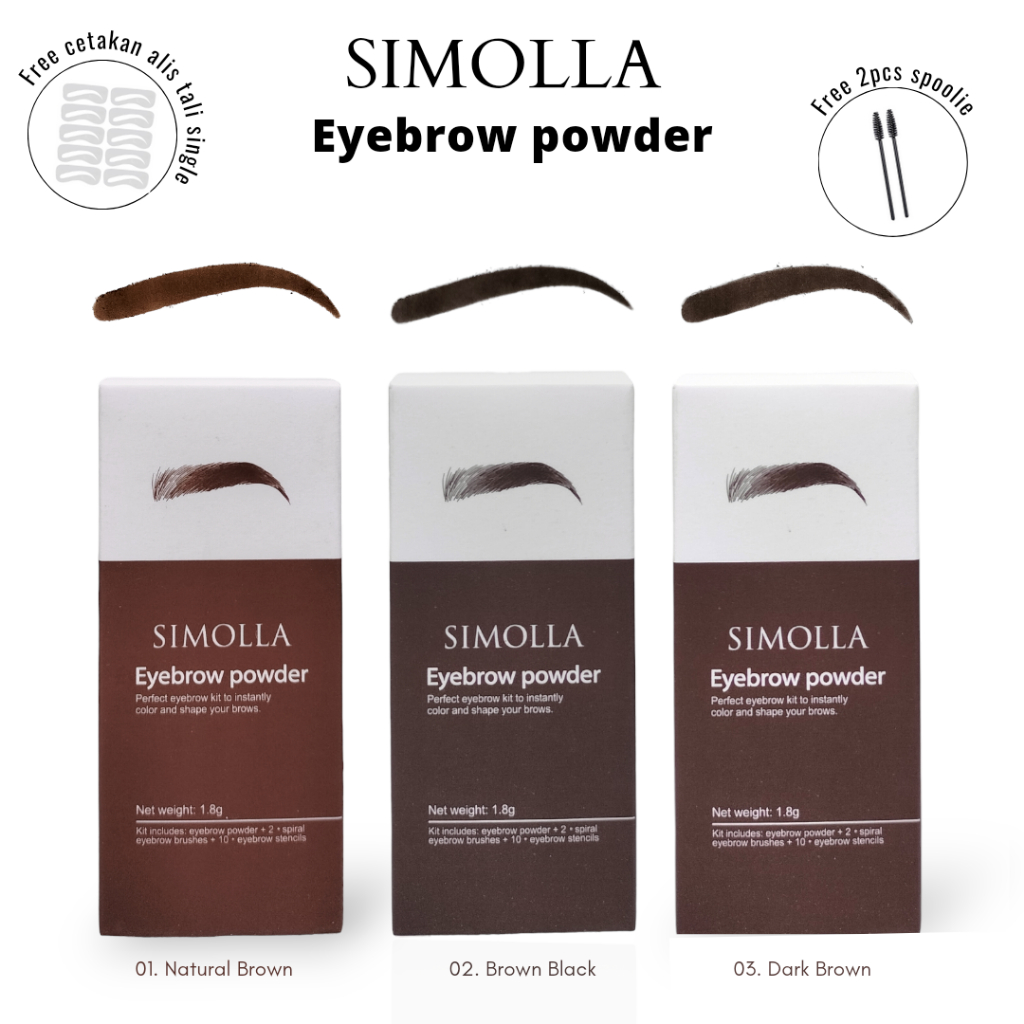 Bedak Alis Eyebrow Powder SIMOLLA Shaping Powder Waterproof &amp; Paket Hemat Eyebrow stamp dan Cetakan Alis Tali