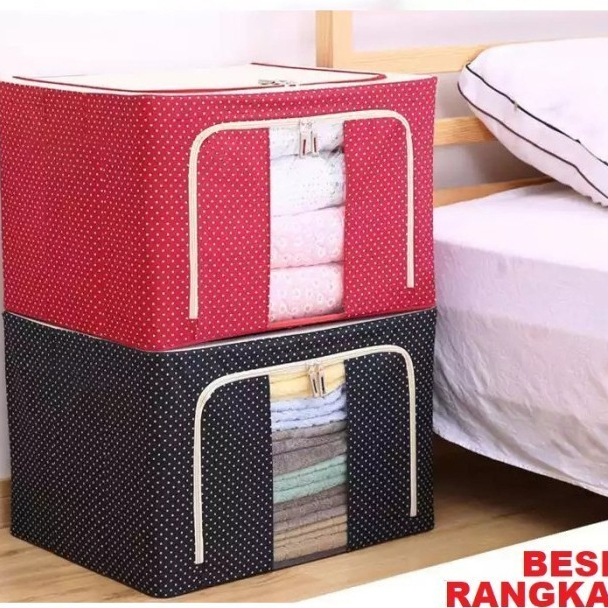 Storage Box Tempat Penyimpanan Baju Mainan Pakaian Multifungsi 72 L Kotak  Organizer FRAME BESI 72 Liters Baja Double Zipper