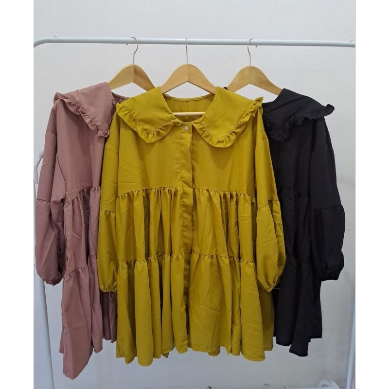 MISORI AGNI BLOUSE TUNIK BABYDOLL RUFFLE RAMPEL SUSUN BUSUI MODIS JUMBO LD 120 KOREAN