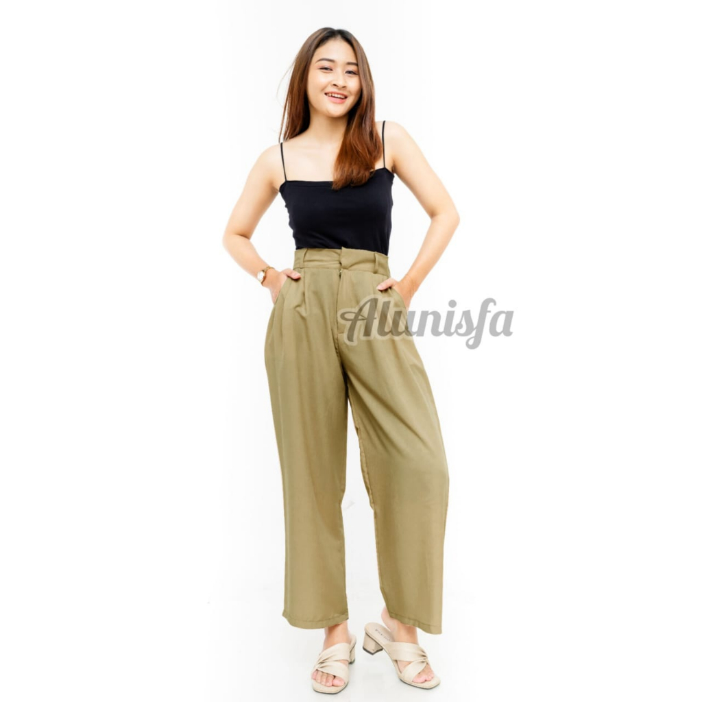 Zada Crinkle Cullote Highwaist Wanita Celana Kulot Crinkle Airflow Premium Polos Resleting